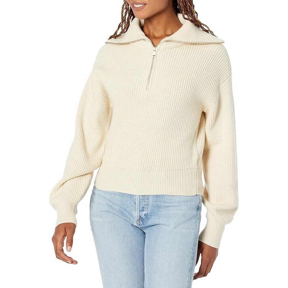 STEVE MADDEN Rowan Quarter Zip Pullover XS Ribbed Sulphur Springs Ivory - Picture 3 of 15